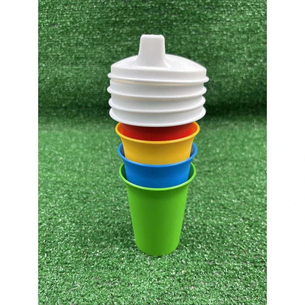 Tupperware Bell Tumblers with Domed Lid Sippy Cups Primary Colors New